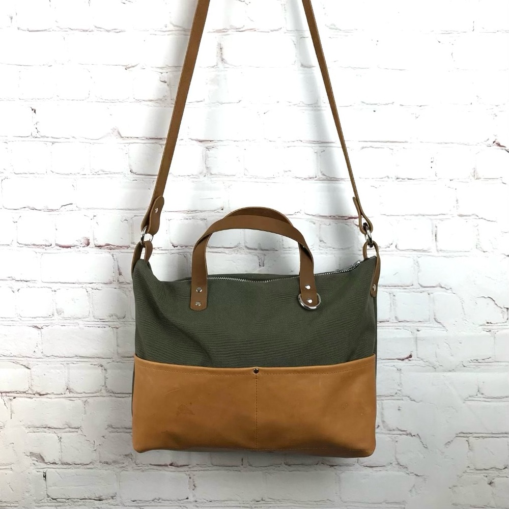 Handmade Fabric + Leather Crossbody Tote